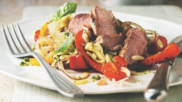 Lemon-rubbed lamb and orzo salad