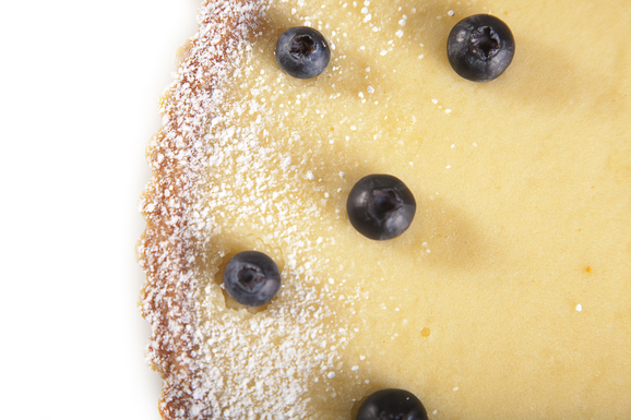 Lemon saffron tart on almond crust