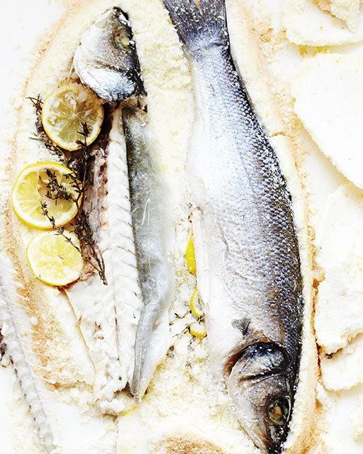 Lemon salt-crusted branzino