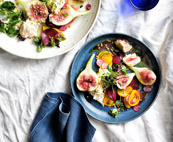Lemon-scented labneh with fig and beetroot