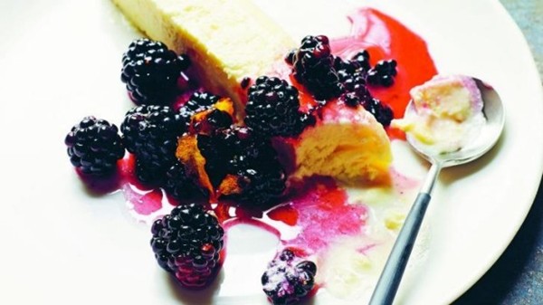 Lemon semifreddo with blackberries & lemon syrup