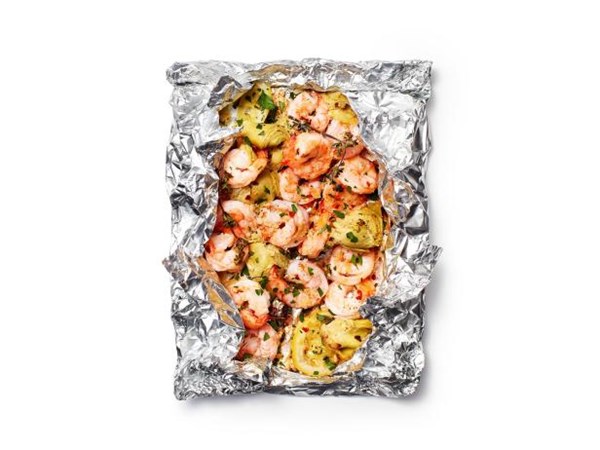 Lemon shrimp scampi with artichokes