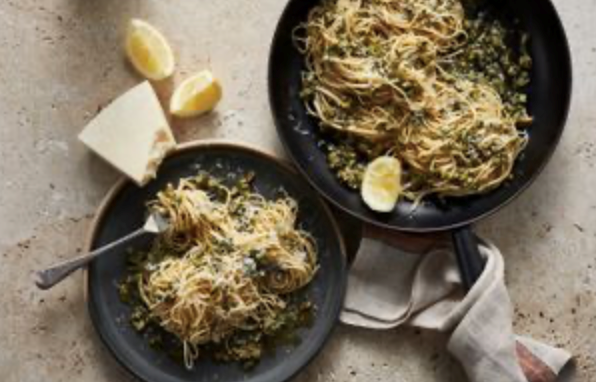 Lemon, Sicilian olive and jalapeno spaghettini with pecorino Romano