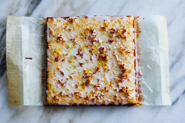 Lemon snacking cake with coconut glaze