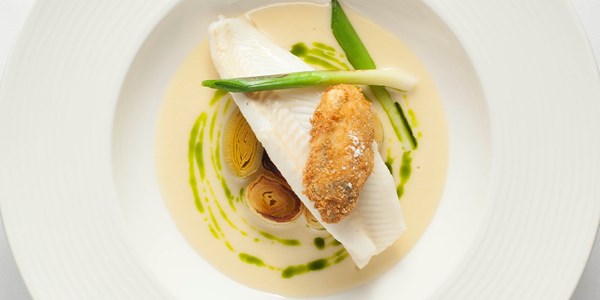 Lemon sole, oyster, smoked leeks and tarragon