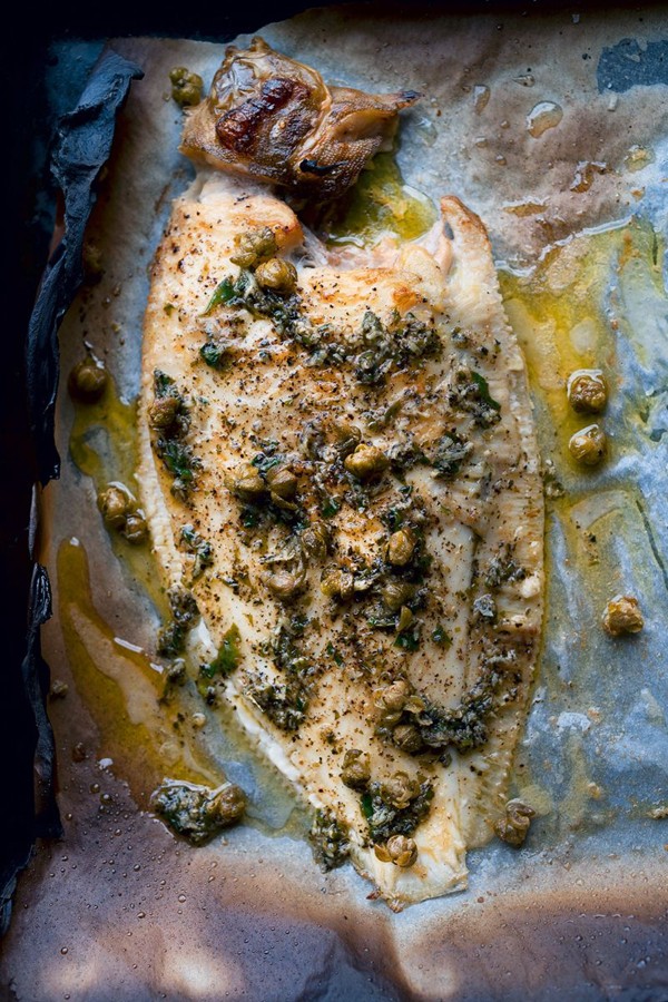 Lemon sole with burnt butter, nori and fried capers