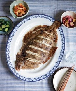 Lemon sole with sancho pepper and squash kimchi