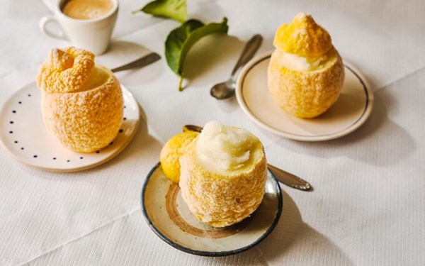 Lemon sorbet in iced lemons