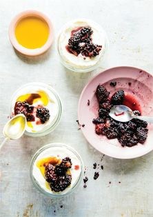 Lemon soufflé w/ blackberries + olive oil