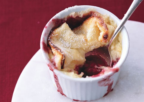 Lemon soufflés with boysenberries