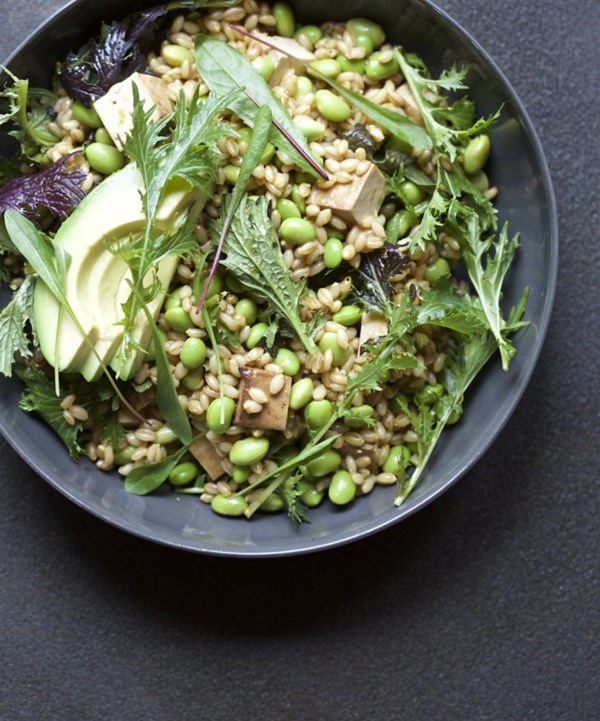 Lemon-soy edamame barley bowl