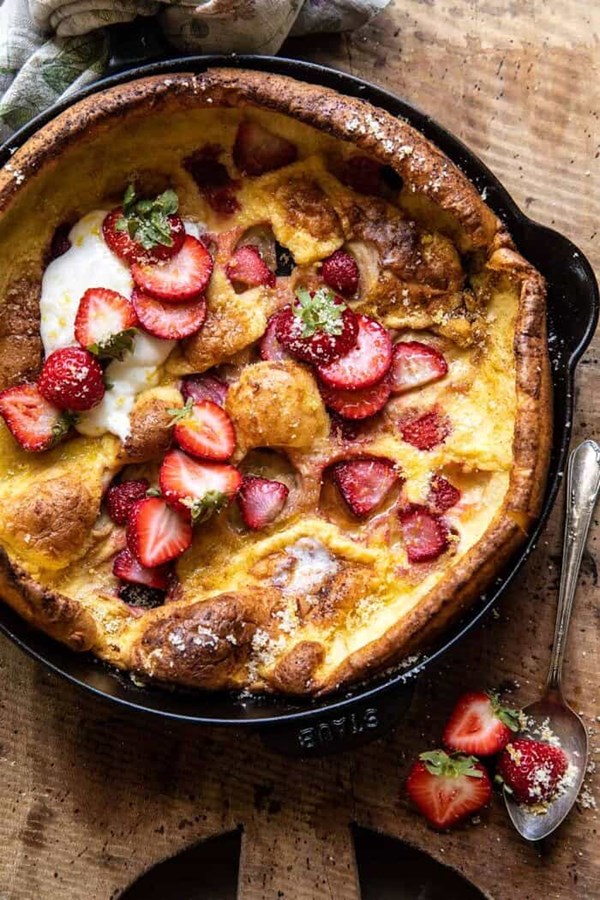 Lemon strawberry Dutch baby with ricotta cream
