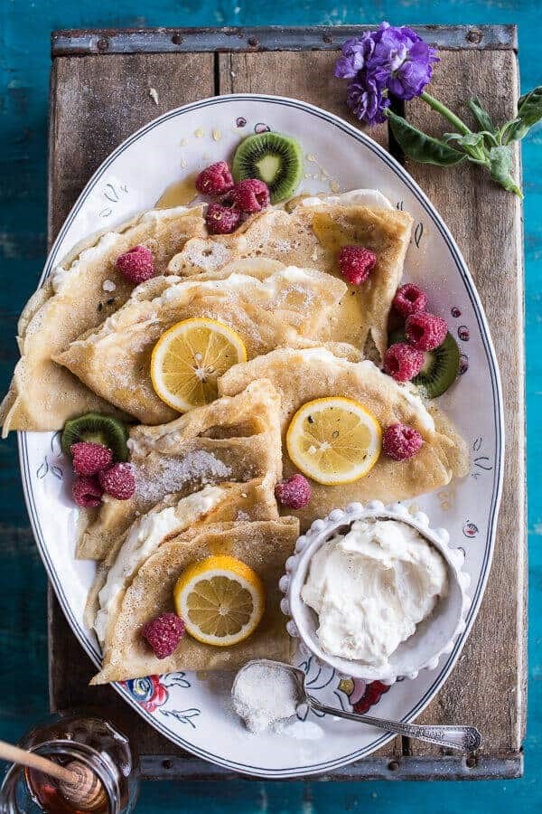 Lemon sugar crepes with whipped cream cheese
