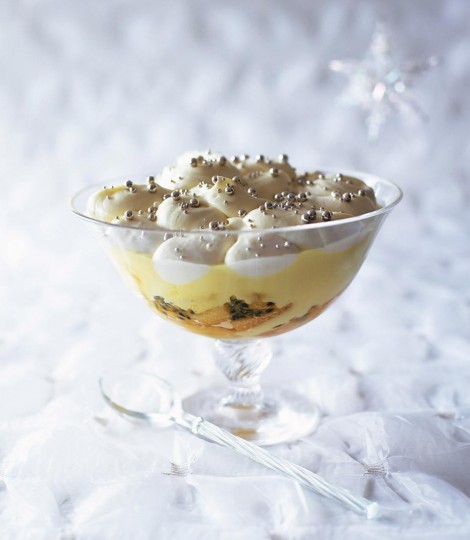 Lemon syllabub and passion fruit trifle