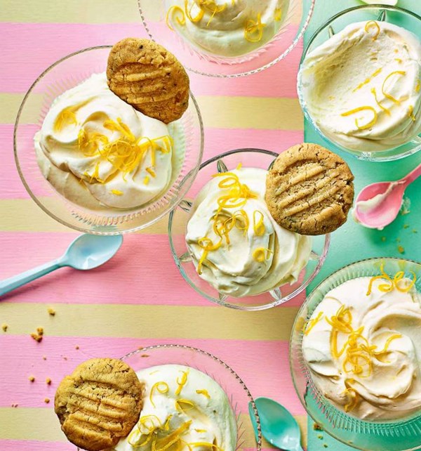Lemon syllabub with rosemary biscuits