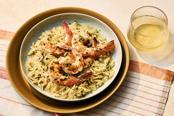 Lemon-tarragon shrimp scampi with orzo