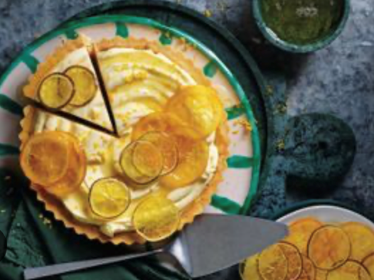 Lemon tart with candied gin and tonic citrus