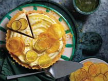 Lemon tart with candied gin and tonic citrus