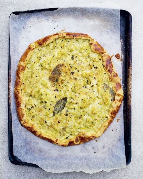 Lemon thyme and leek tart