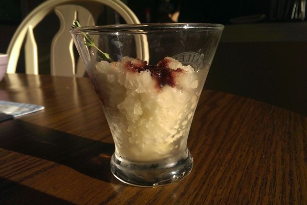 Lemon-thyme granita with blackberry balsamic syrup