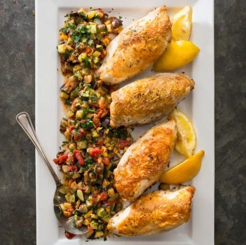 Lemon-thyme roasted chicken with ratatouille
