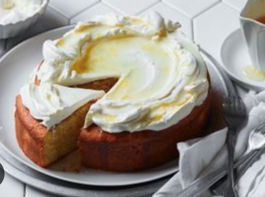 Lemon yoghurt cake with labneh and lemon syrup