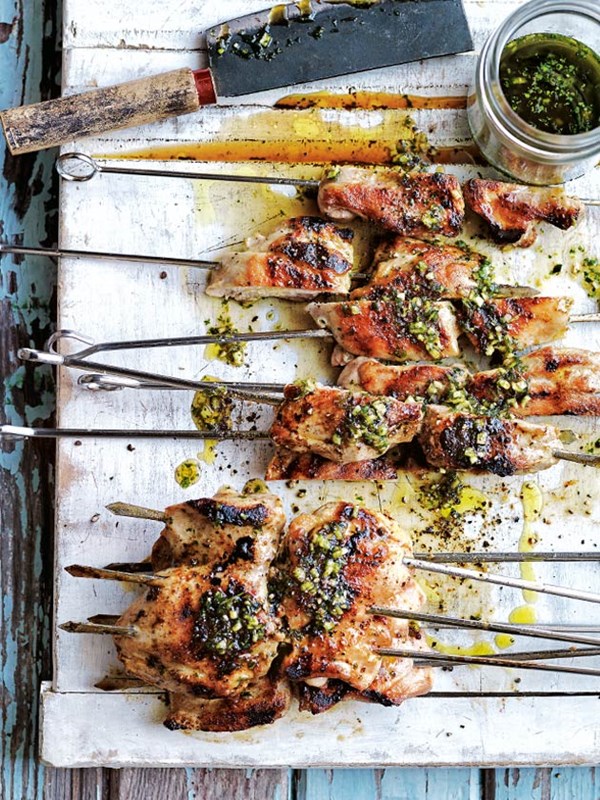 Lemongrass and coriander grilled chicken skewers