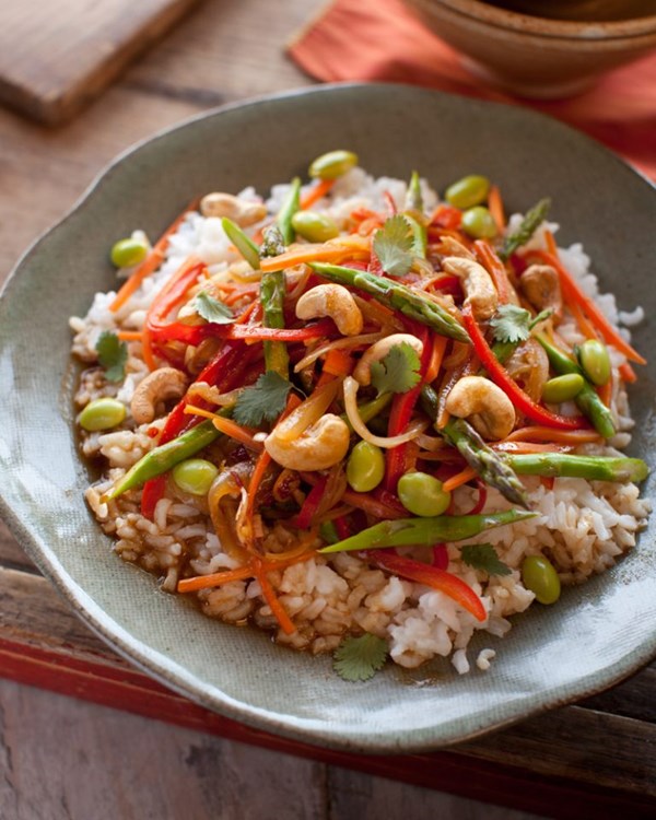 Lemongrass asparagus and edamame stir-fry