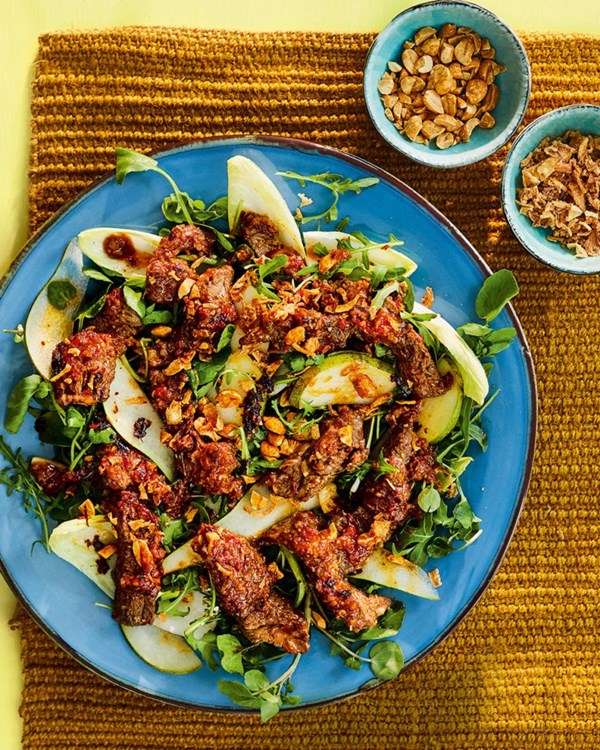 Lemongrass beef, pear & chicory salad 