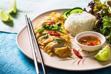 Lemongrass chicken served with steamed rice
