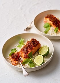 Lemongrass, lime leaf and chilli baked salmon 