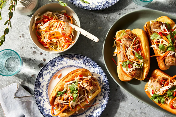 Lemongrass meatball subs with spicy veggie slaw