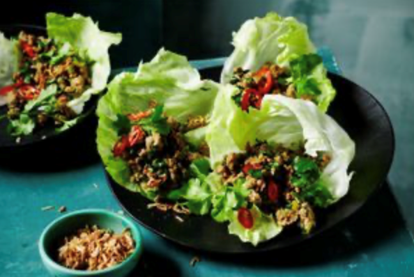 Lemongrass pork and greens stir-fry san choy bow