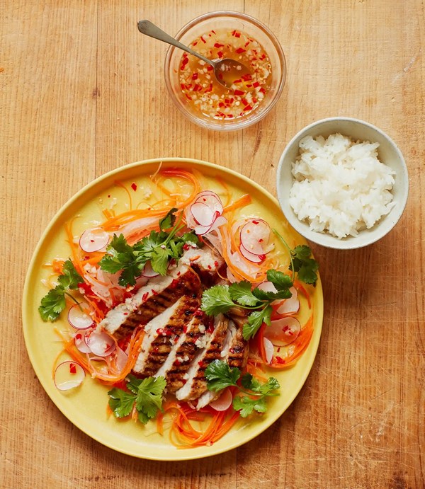 Lemongrass pork chop salad with nuoc cham