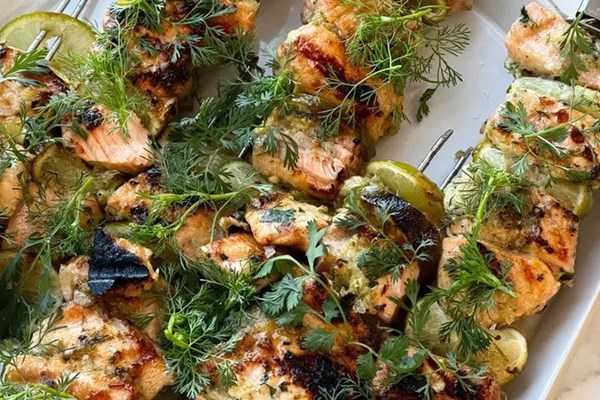 Lemongrass salmon skewers