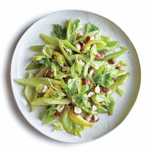 Lemony braised celery with hazelnuts