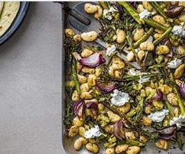 Lemony broccoli & butter bean traybake