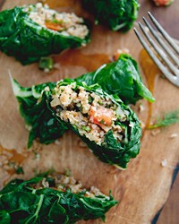 Lemony bulgur-stuffed Swiss chard leaves