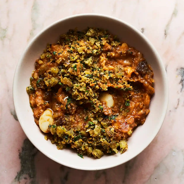 Lemony butter beans, harissa and gremolata