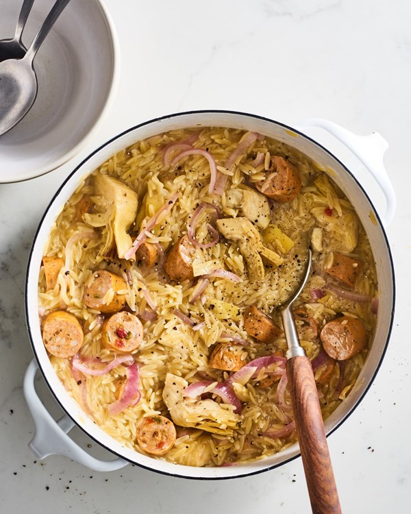 Lemony chicken and artichoke orzo