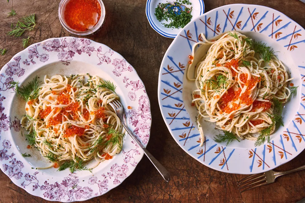 Lemony crème fraîche pasta with trout roe