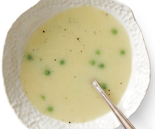 Lemony egg soup with peas