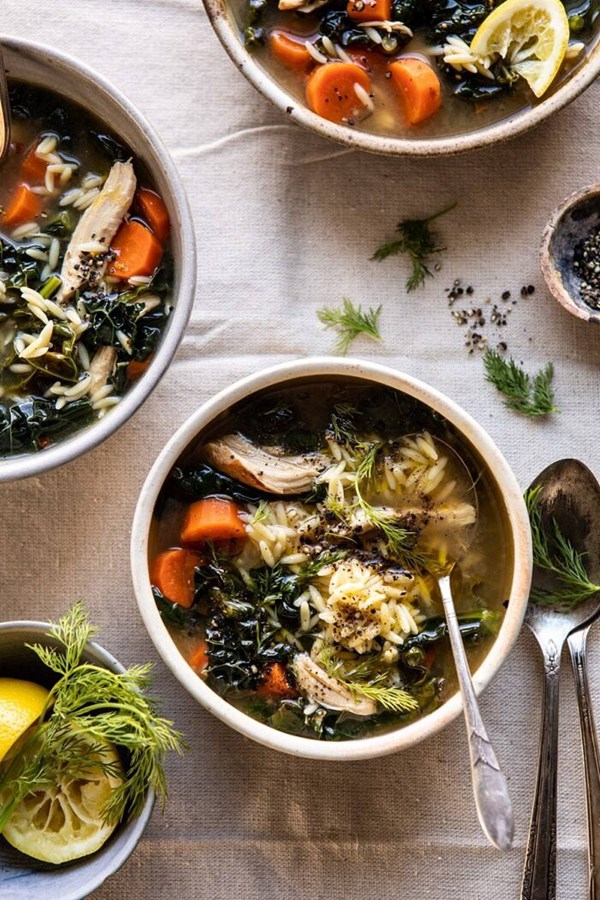 Lemony garlic chicken and orzo soup