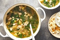 Lemony Greek chicken, spinach and potato stew