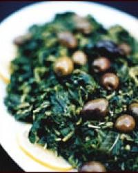 Lemony greens with olive oil and olives