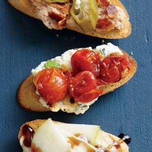 Lemony herbed ricotta and roasted tomato bruschetta