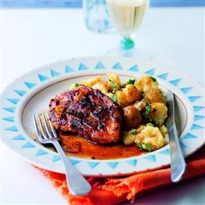 Lemony lamb chops with crushed new potatoes