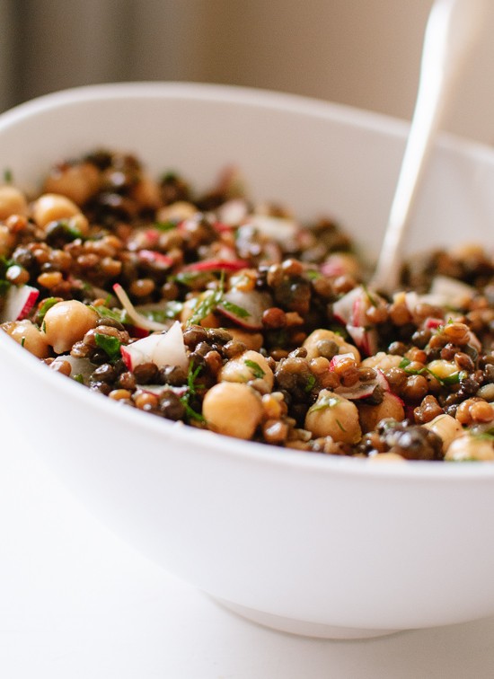 Lemony lentil and chickpea salad with radish and herbs