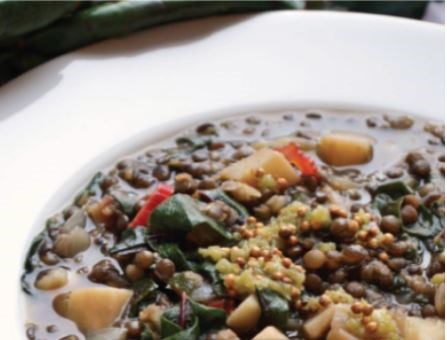 Lemony lentil and Swiss chard [soup] [Suzanne Husseini]