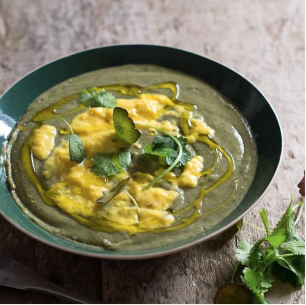 Lemony lentil soup with saffron-scrambled eggs